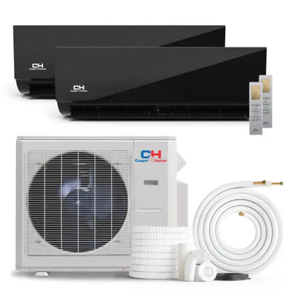Cooper & Hunter Olivia Midnight 36,000 BTU 2-Zone 12k+18k Wall Mount, 230V, R454B - Ductless Mini Split Air Conditioner Heat Pump - CH-R36MES-230VO/M12WMB+M18WMB-NO/NO