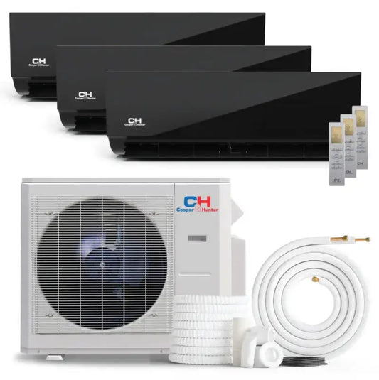 Cooper & Hunter Olivia Midnight 36,000 BTU 3-Zone 12k+12k+18k Wall Mount, 230V, R454B - Ductless Mini Split Air Conditioner Heat Pump - CH-R36MES-230VO/M12WMB+M12WMB+M18WMB-NO/NO/NO