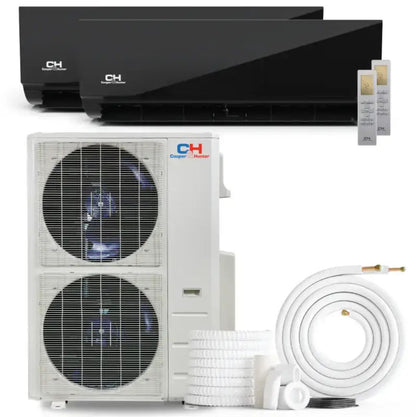 Cooper & Hunter Olivia Midnight 60,000 BTU 2-Zone 12k+12k Wall Mount, 230V, R454B - Ductless Mini Split Air Conditioner Heat Pump - CH-R60MES-230VO/M12WMB+M12WMB-NO/NO