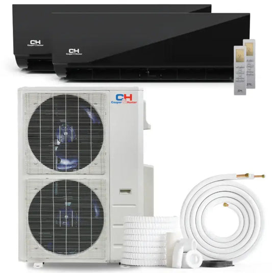 Cooper & Hunter Olivia Midnight 60,000 BTU 2-Zone 9k+18k Wall Mount, 230V, R454B - Ductless Mini Split Air Conditioner Heat Pump - CH-R60MES-230VO/M09WMB+M18WMB-NO/NO