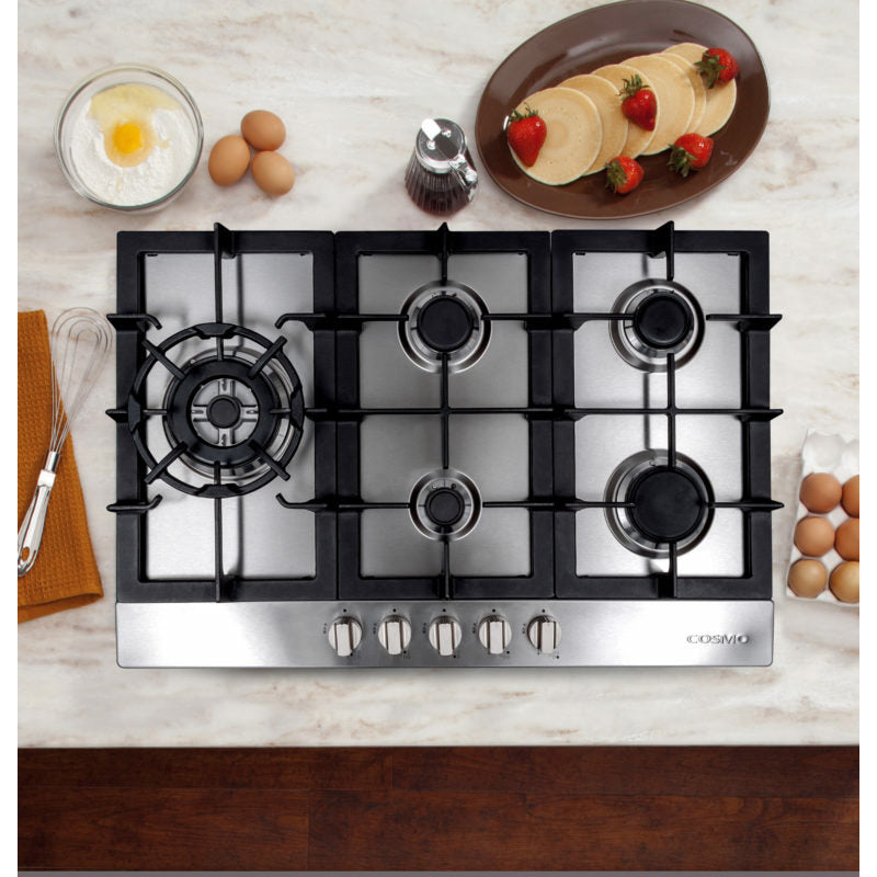 Cosmo 30" Gas Cooktop in Stainless Steel with 5 Sealed Brass Burners - COS-850SLTX-E