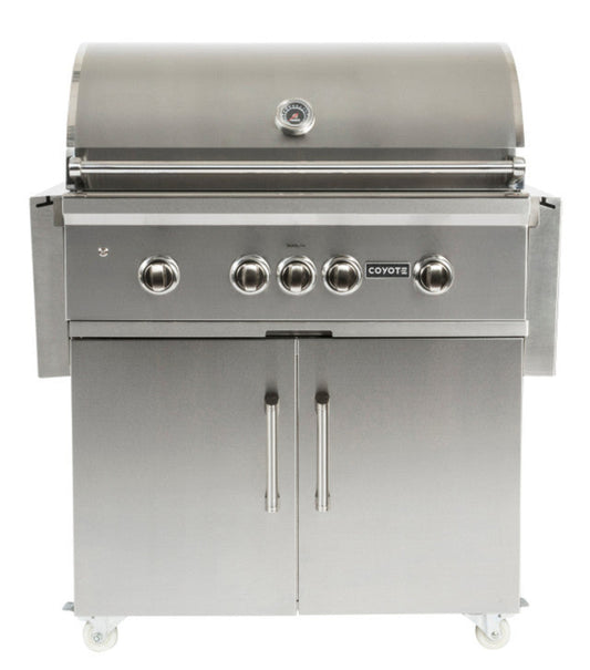 COYOTE S-SERIES 36" GRILL PACKAGE - INCLUDES GRILL W/ CART, CHARCOAL TRAY, SMOKER BOX, AND ROTISSERIE KIT - C2SL36