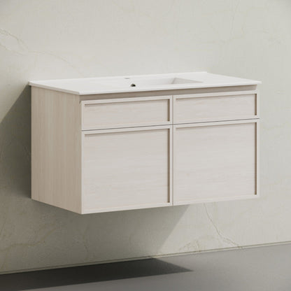Swiss Madison St. Tropez 36" Wall-Mounted Bathroom Vanity in White Oak with Sink Top - SM-BV0829WO
