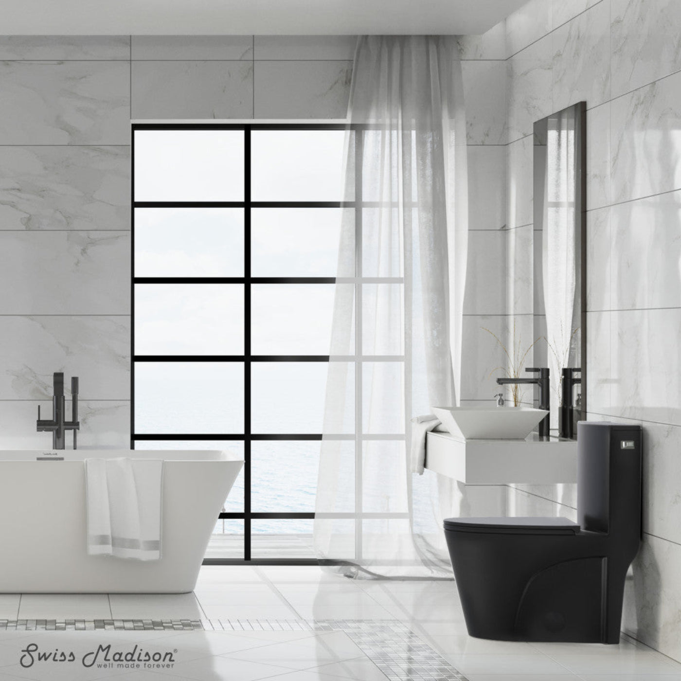 Swiss Madison St. Tropez One-Piece 10" Rough-in 1.28 GPF Right-Hand Vortex Flush Elongated Toilet in Matte Black - SM-1T0809MB