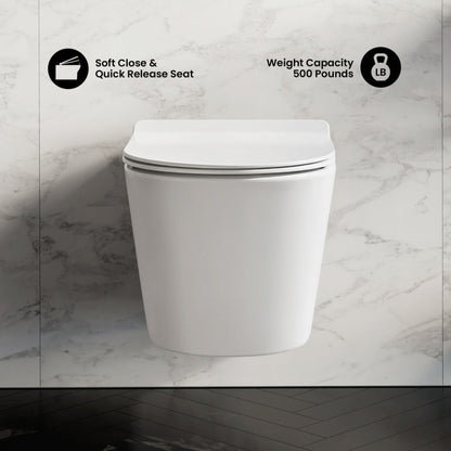 Swiss Madison Calice Wall-Hung Toilet Bundle 0.8/1.6 GPF Dual Flush in Glossy White with Brass Flush Plate - SM-WT2302GW