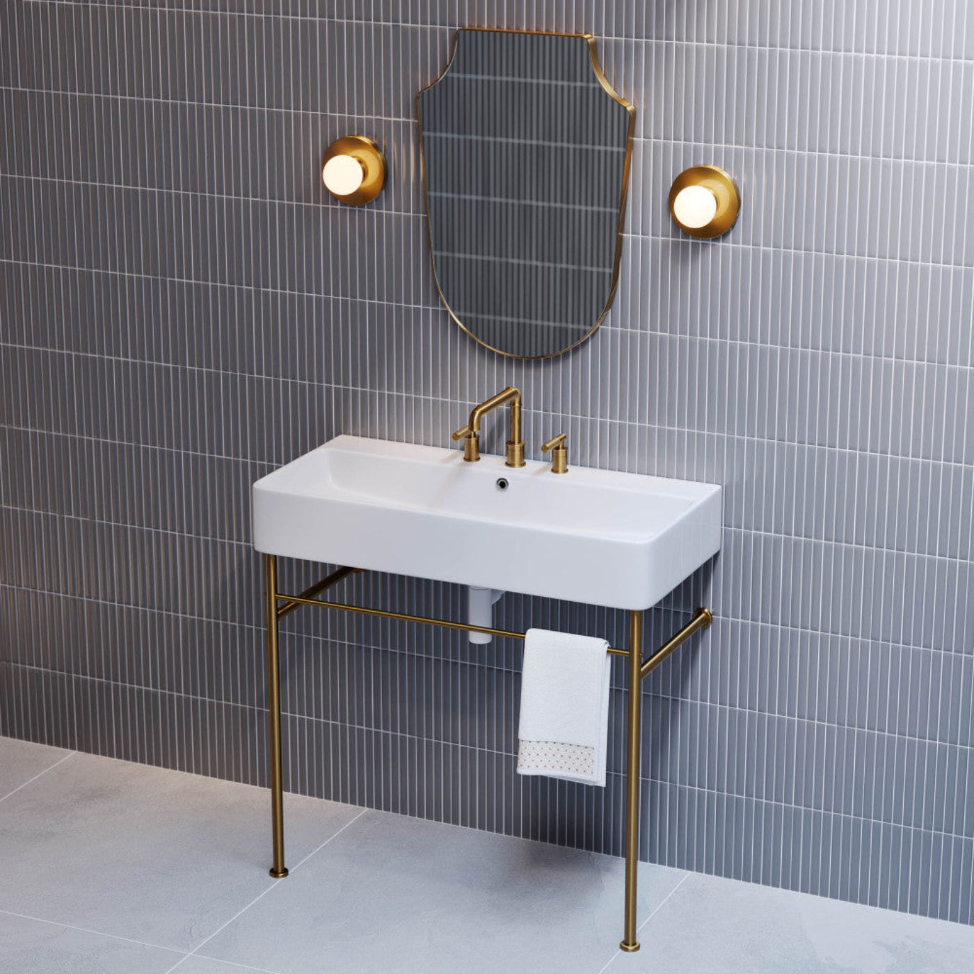 Swiss Madison Carre 36" Console Sink White Basin Brushed Gold Legs with 8" Widespread Holes - SM-CS723BG-3