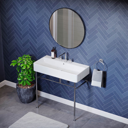 Swiss Madison Carre 36" Console Sink White Basin Chrome Legs with 8" Widespread Holes - SM-CS713-3