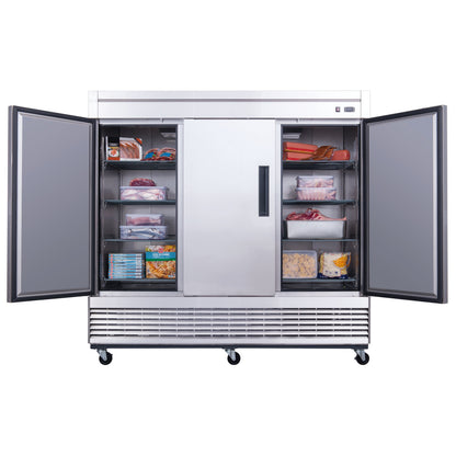 Chef AAA - T83F Commercial 83" Reach-In Freezer 3 Solid Door Stainless Steel 64 cu.ft. - T83F