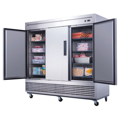 Chef AAA - T83F Commercial 83" Reach-In Freezer 3 Solid Door Stainless Steel 64 cu.ft. - T83F