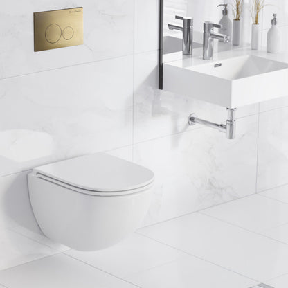 Swiss Madison St. Tropez Wall-Hung Toilet Bundle 0.8/1.6 GPF Dual Flush in Glossy White with Brass Flush Plate - SM-WT0801GW