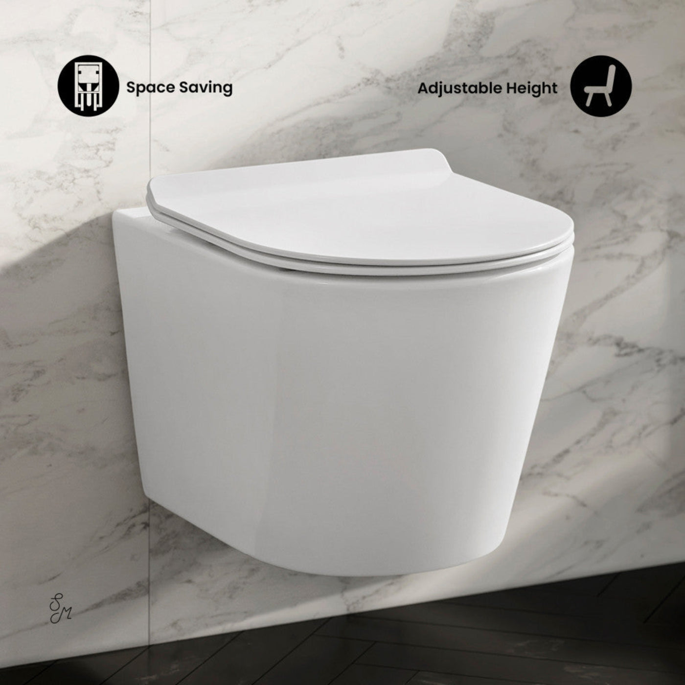 Swiss Madison Calice Wall-Hung Toilet Bundle 0.8/1.6 GPF Dual Flush in Glossy White with Brass Flush Plate - SM-WT2302GW