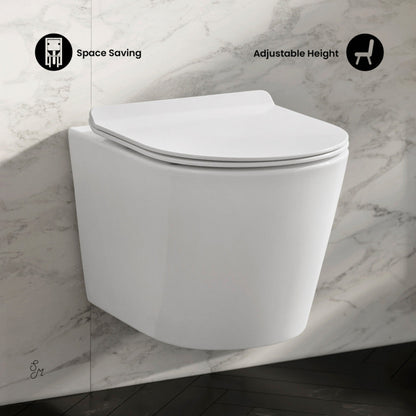 Swiss Madison Calice Wall-Hung Toilet Bundle 0.8/1.6 GPF Dual Flush in Glossy White with Brass Flush Plate - SM-WT2302GW
