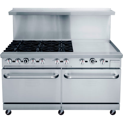 Chef AAA Commercial 60"Oven Range Six Open Burner with 24" Griddle Natural Gas - TCR60-6B24GM