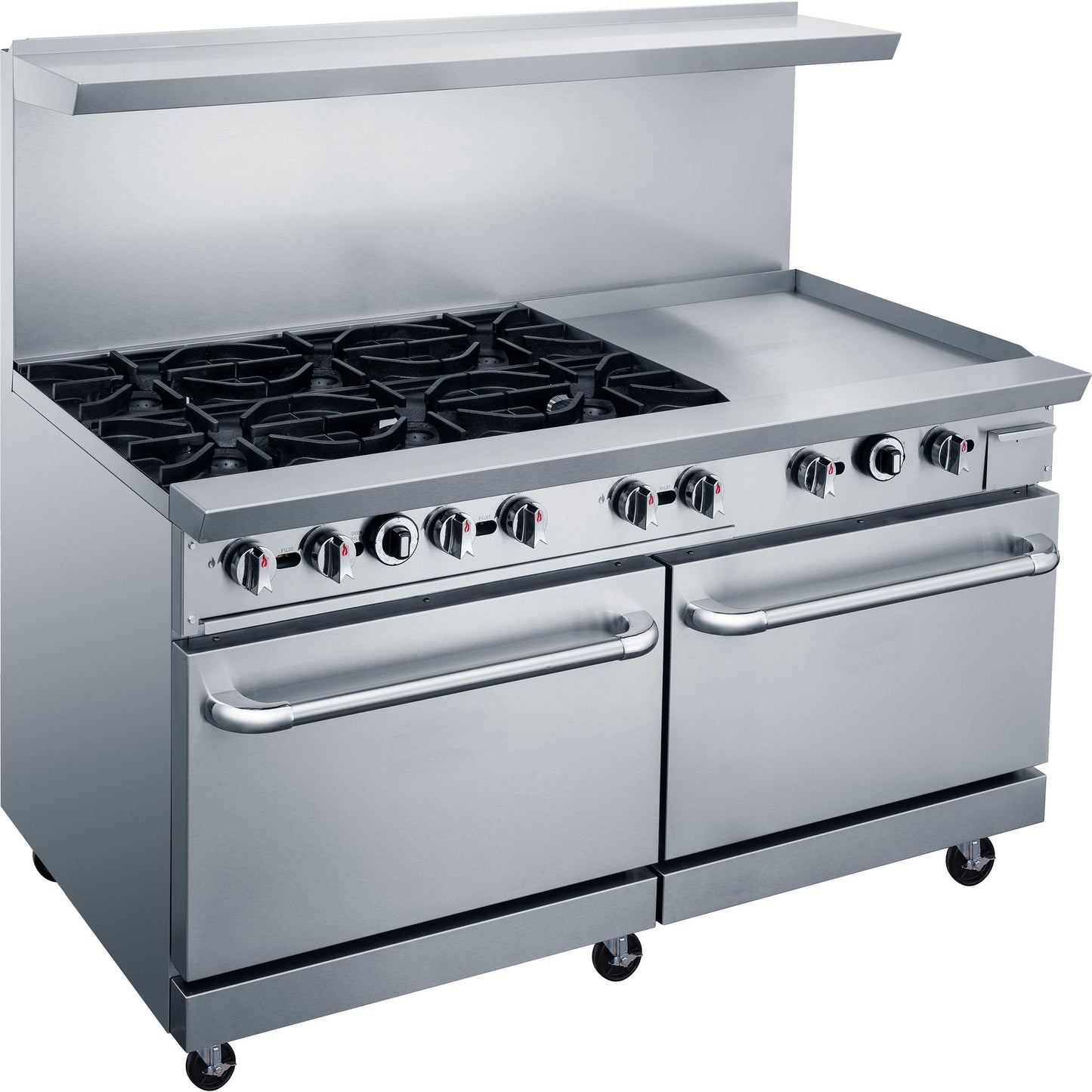 Chef AAA Commercial 60"Oven Range Six Open Burner with 24" Griddle Natural Gas - TCR60-6B24GM