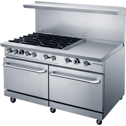 Chef AAA Commercial 60"Oven Range Six Open Burner with 24" Griddle Natural Gas - TCR60-6B24GM