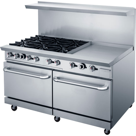 Chef AAA Commercial 60"Oven Range Six Open Burner with 24" Griddle Natural Gas - TCR60-6B24GM