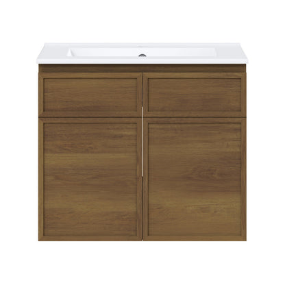 Swiss Madison St. Tropez 24" Wall-Mounted Bathroom Vanity in Brown Oak with Sink Top - SM-BV0819BO
