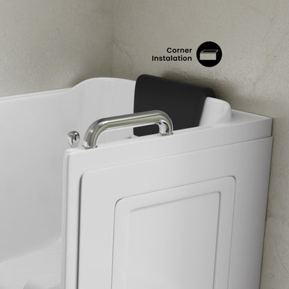 Swiss Madison Auvergne 53" x 27" ADA Left Drain Walk-in Soaking Bathtub with Massage Jets in Glossy White, Faucet Set, Drain, Grab Bars, Pillow Included - SM-AB6803GW