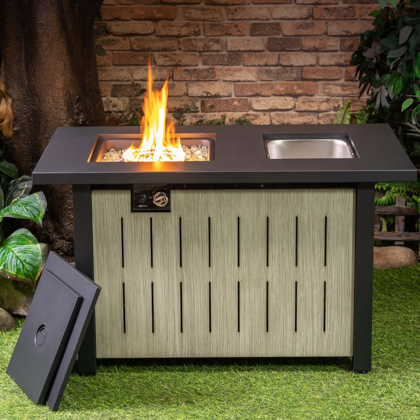 Deko Living 42-Inch Rectangular Outdoor 50,000 BTU Propane Firetable with Ice Bucket  - COB10004