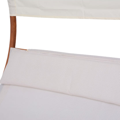 Deko Living Outdoor Cedar Wood Patio Lounge Daybed with White Textilene Fabric & Canopy  - COP20205WHT