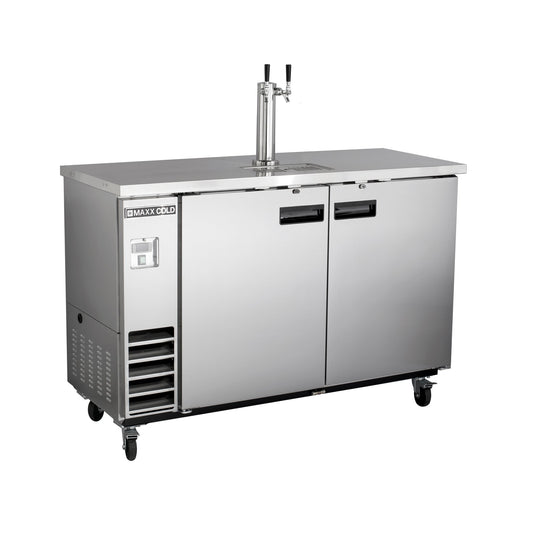 Maxx Cold Single Tower, 2 Tap Beer Dispenser, 47.5"W, 10.5 cu. ft., 2 Barrels/Kegs (297L) Storage Capacity, in Stainless Steel - MXBD48-1SHC