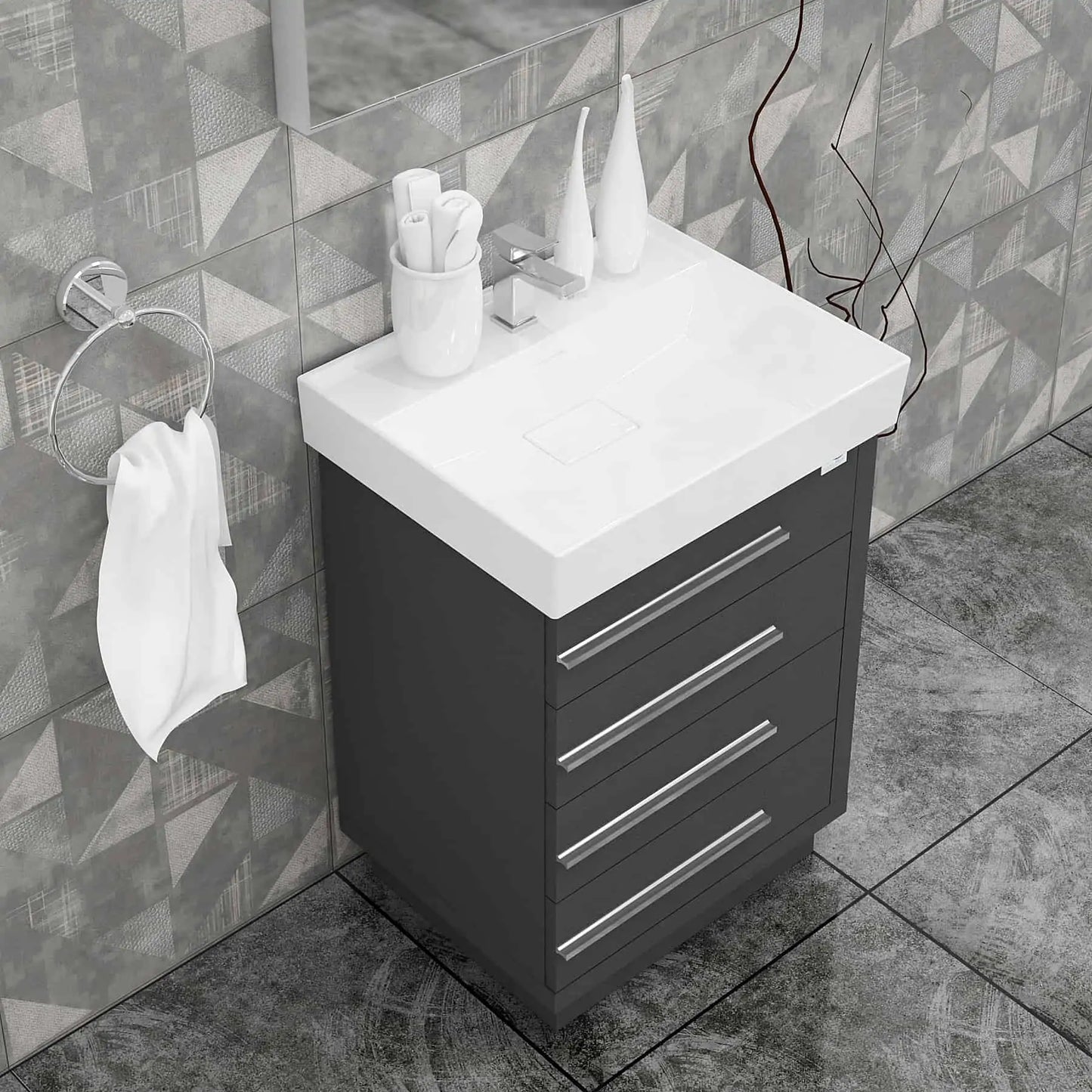 Casa Mare Domenico 32" Bathroom Vanity and Ceramic Sink Combo with LED Mirror - Domenico80GG-32