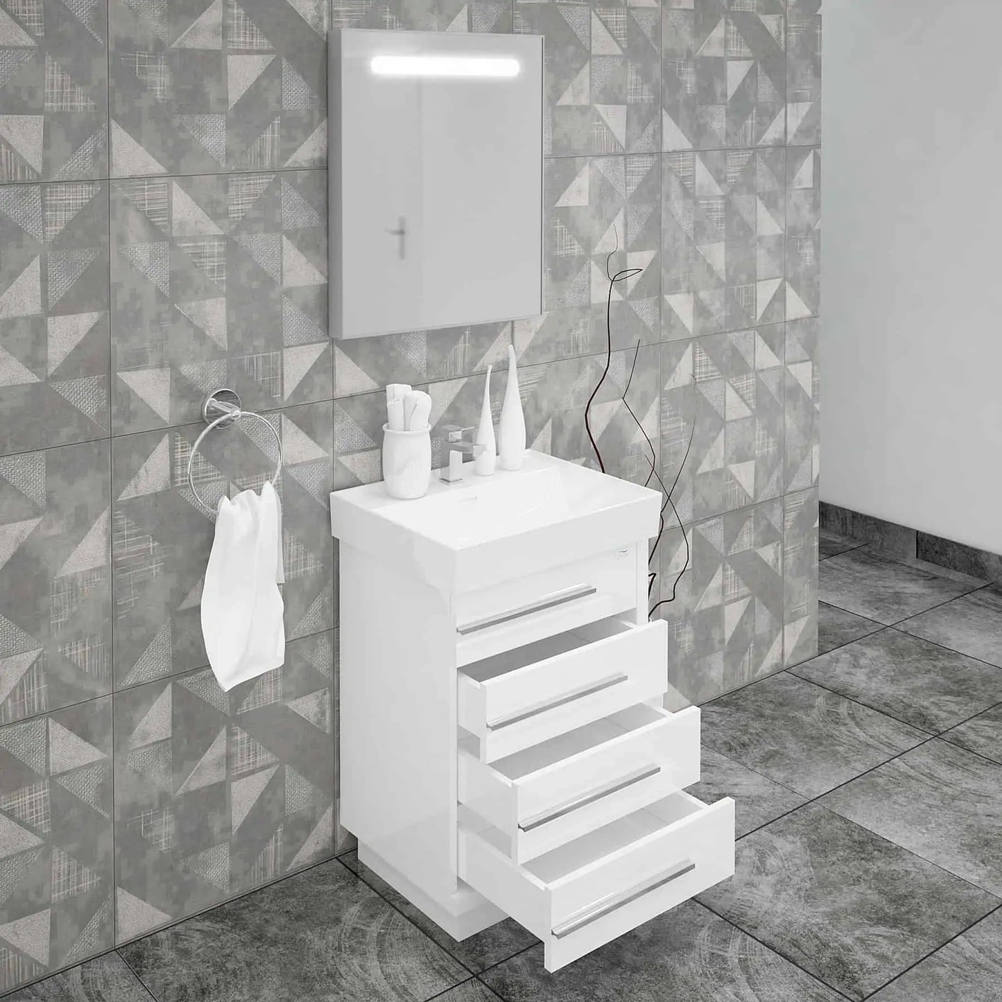 Casa Mare Domenico 32" Bathroom Vanity and Ceramic Sink Combo with LED Mirror - Domenico80GG-32