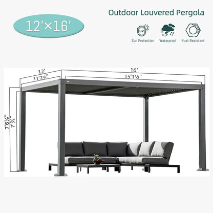 Domi Patio Aluminum Louvered Pergola - Gray