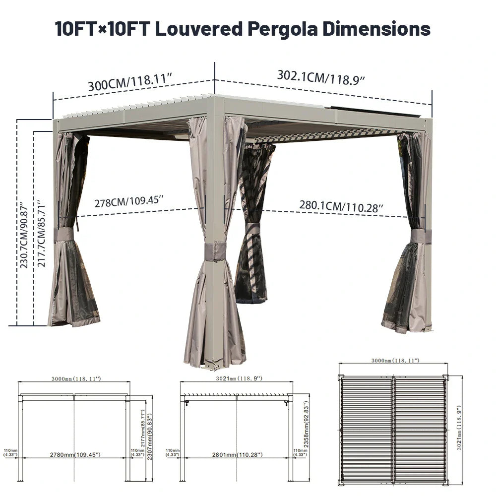 Domi Patio Aluminum Louvered Pergola - Gray
