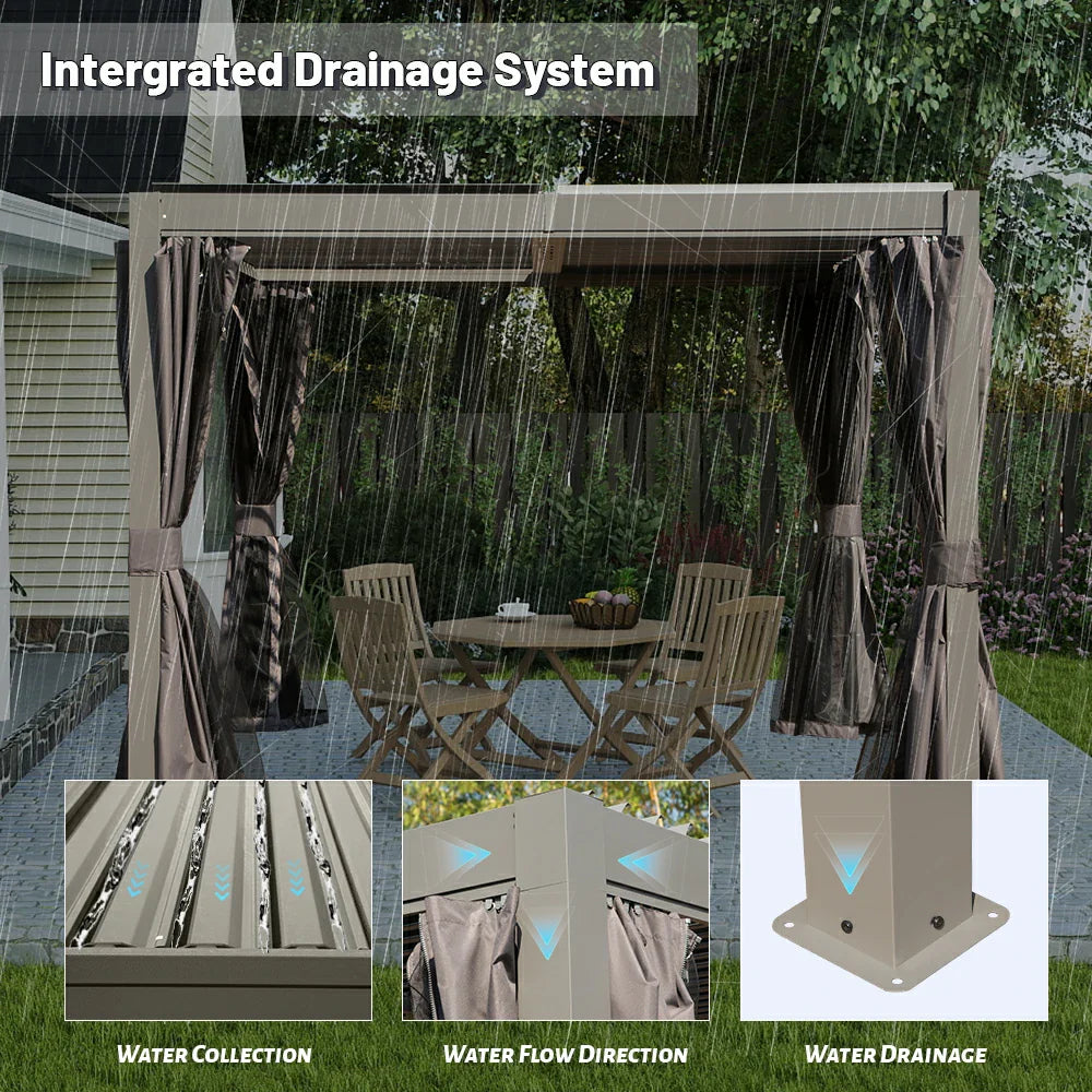 Domi Patio Aluminum Louvered Pergola - Gray
