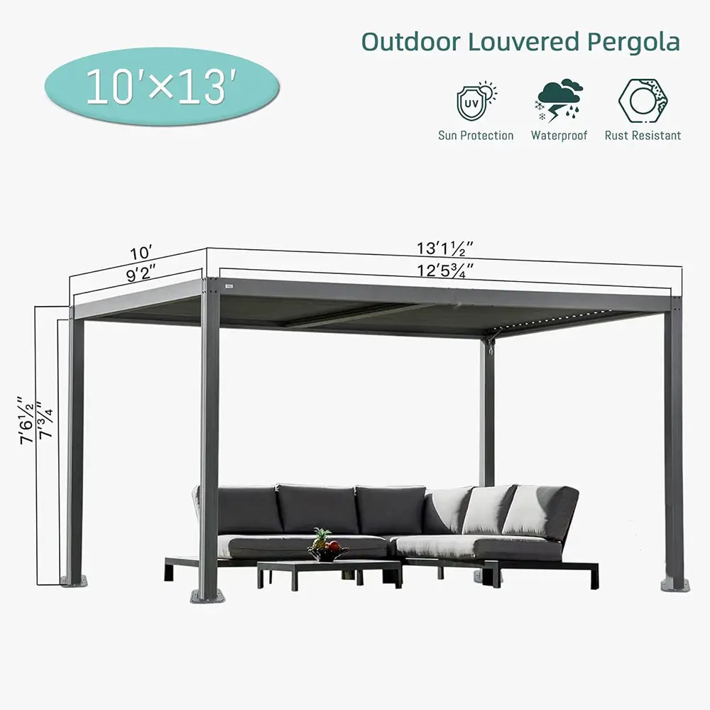 Domi Patio Aluminum Louvered Pergola - Gray