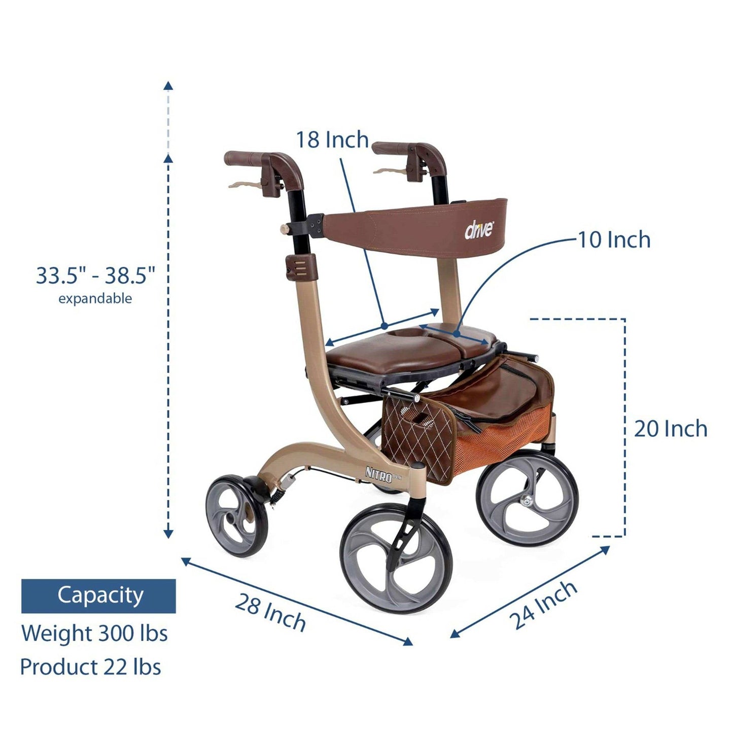 Drive Medical Nitro DLX Euro Style Rollator Rolling Walker - DM-RTL10266CHHS