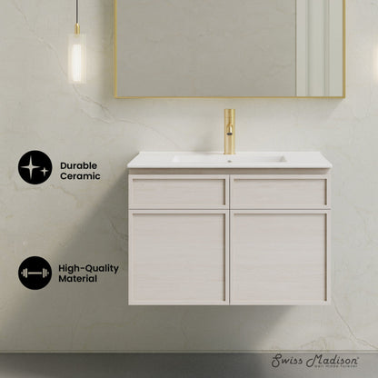 Swiss Madison St. Tropez 30" Wall-Mounted Bathroom Vanity in White Oak with Sink Top - SM-BV0825WO