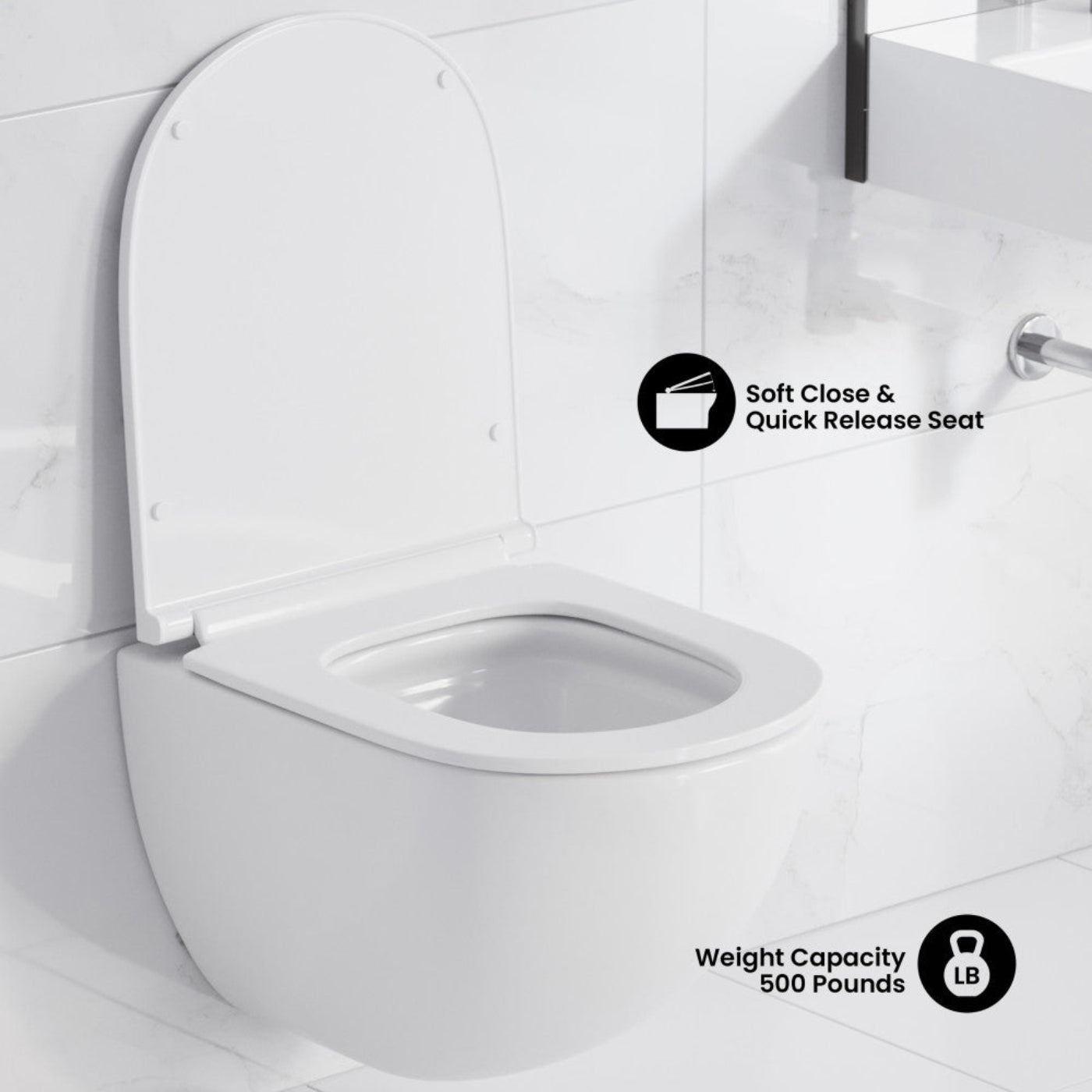 Swiss Madison St. Tropez Wall-Hung Toilet Bundle 0.8/1.6 GPF Dual Flush in Glossy White with Brass Flush Plate - SM-WT0801GW