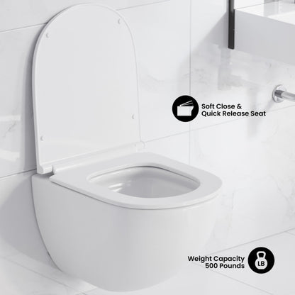 Swiss Madison St. Tropez Wall-Hung Toilet Bundle 0.8/1.6 GPF Dual Flush in Glossy White with Brass Flush Plate - SM-WT0801GW