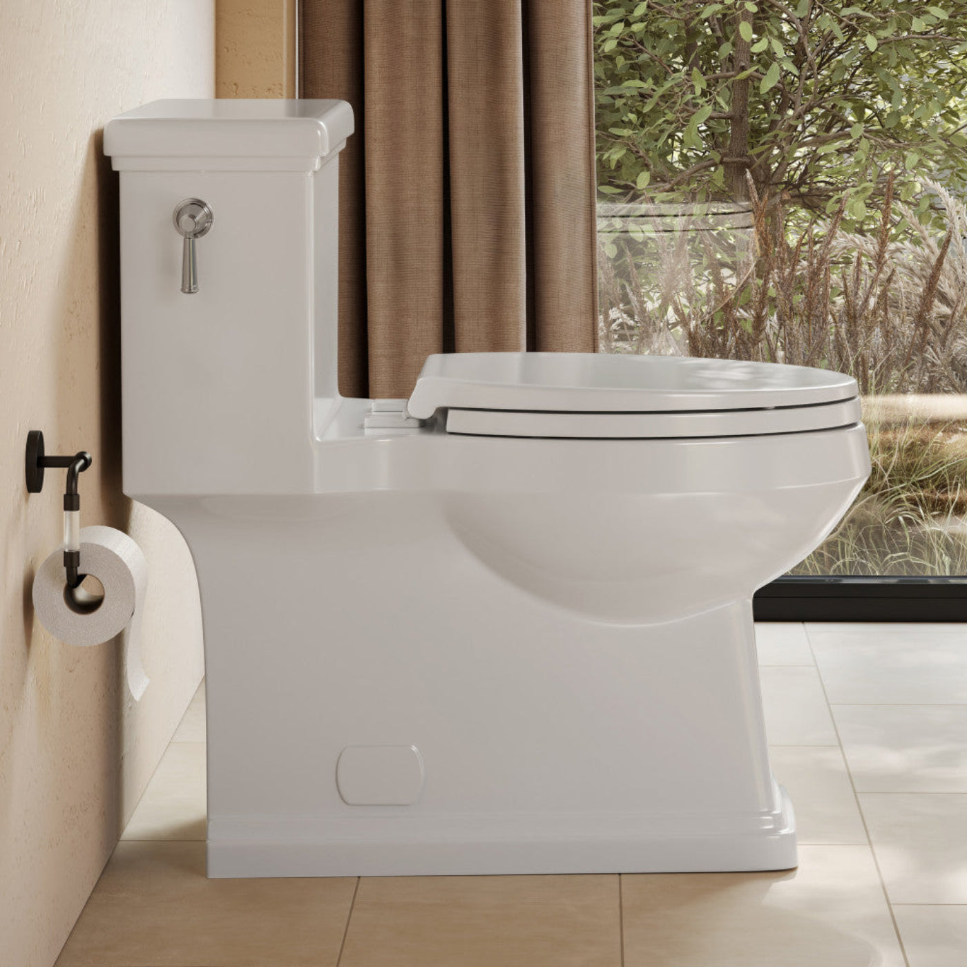 Swiss Madison Voltaire II One-Piece 12" Rough-in 1.28 GPF Left-Hand Flush ADA Elongated Toilet in Glossy White, Nano-Glaze  -  SM-1T9201GW