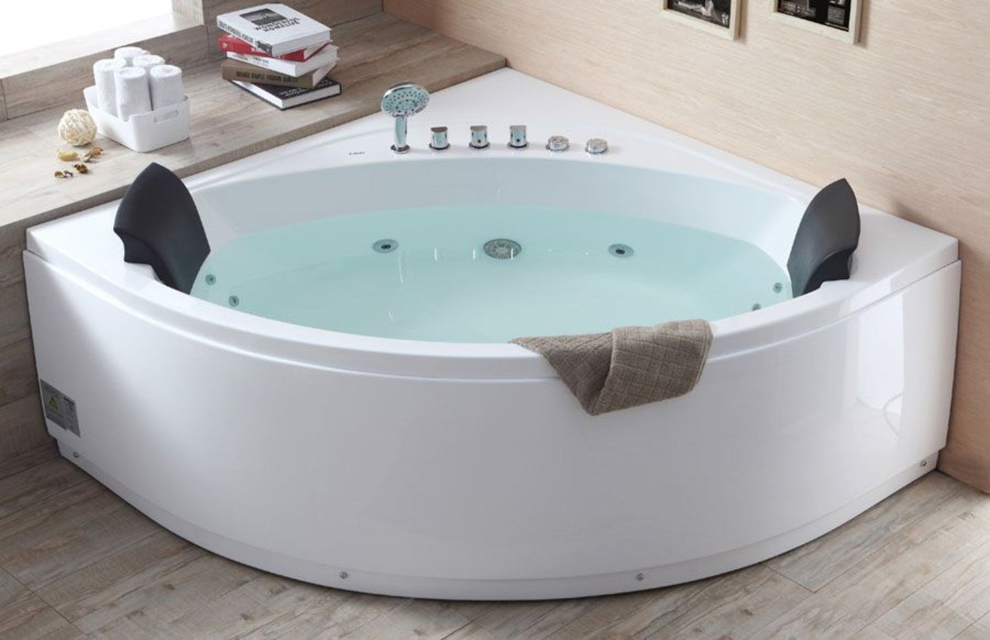 EAGO 5' Rounded Modern Double Seat Corner Whirlpool Bath Tub with Fixtures - AM200