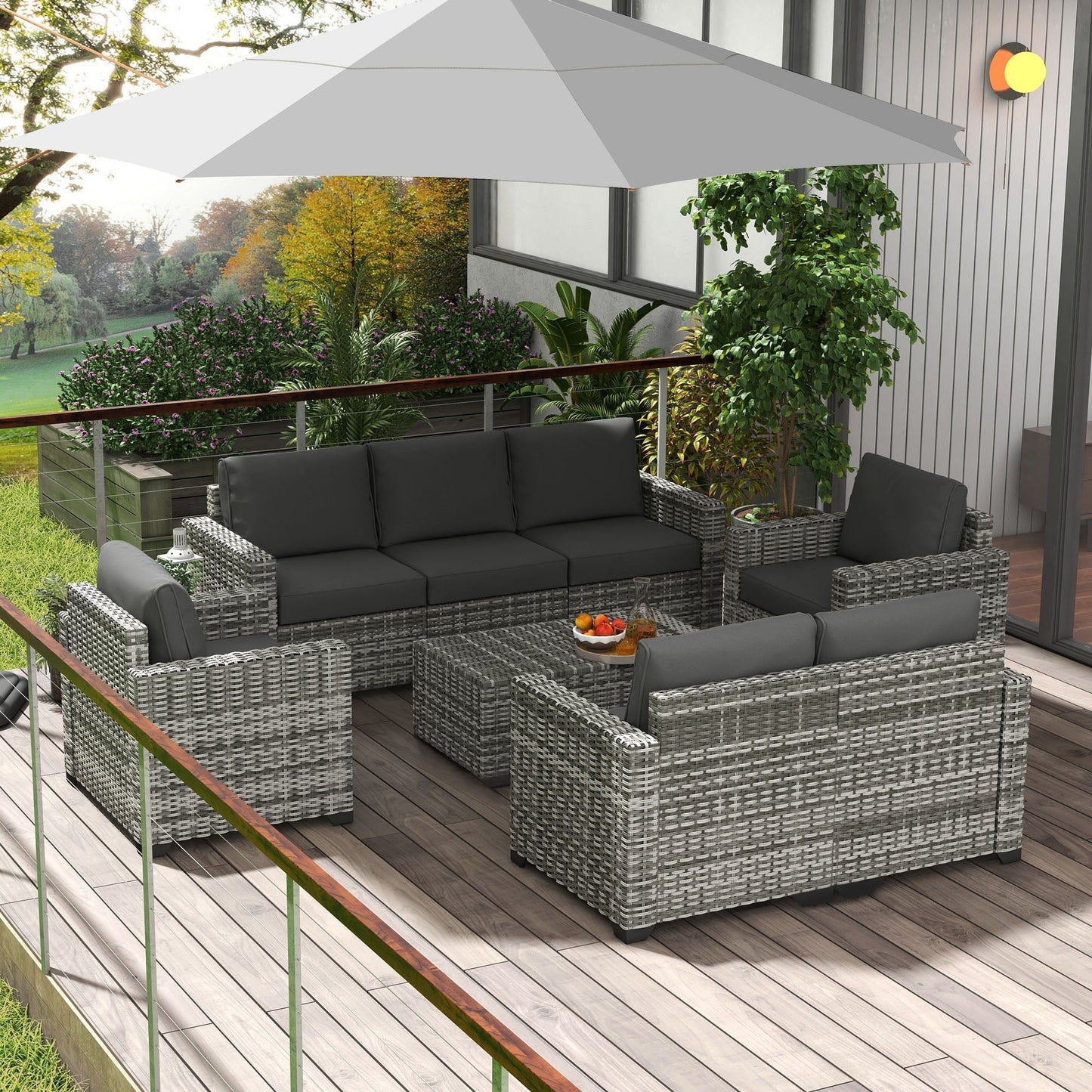 Outsunny 5 Piece Patio Furniture Set with Sofa, Loveseat, Storage Table, Cushions, Dark Gray - 860-309V00GG