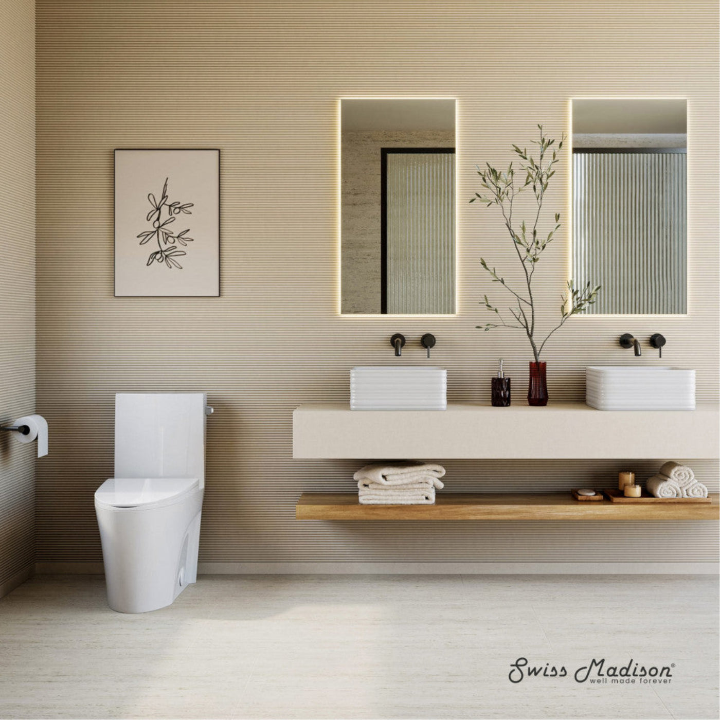 Swiss Madison St. Tropez One-Piece 14" Rough-in 1.28 GPF Right-Hand Vortex Flush Elongated Toilet in Glossy White - SM-1T0816GW