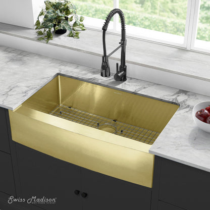 Swiss Madison Rivage 36 x 21 Stainless Steel, Single Basin, Farmhouse Kitchen Sink with Apron in Gold - SM-KS761G