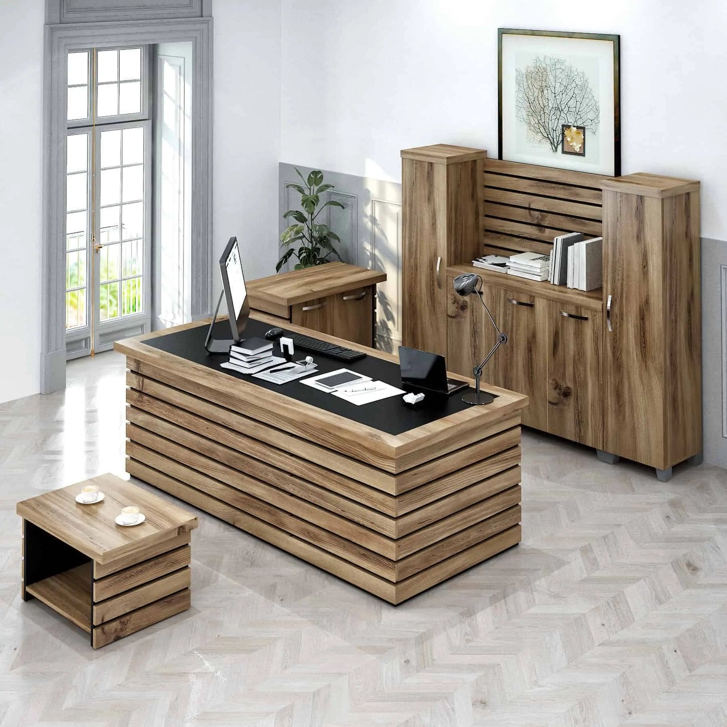 Casa Mare ELISE 87″ Modern Home & Office Furniture Desk Rustic Brown & Black - ELISE-87RBB-S