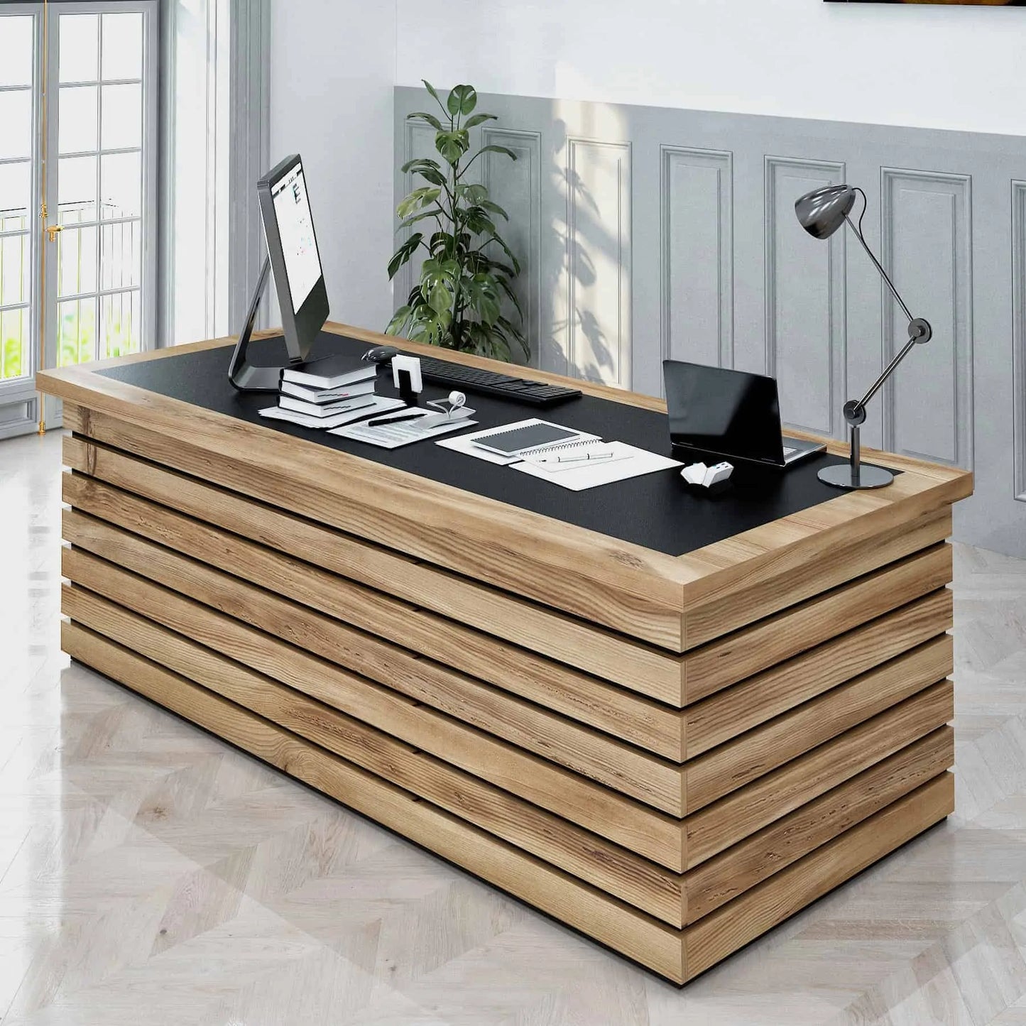 Casa Mare ELISE 87″ Modern Home & Office Furniture Desk Rustic Brown & Black - ELISE-87RBB-S