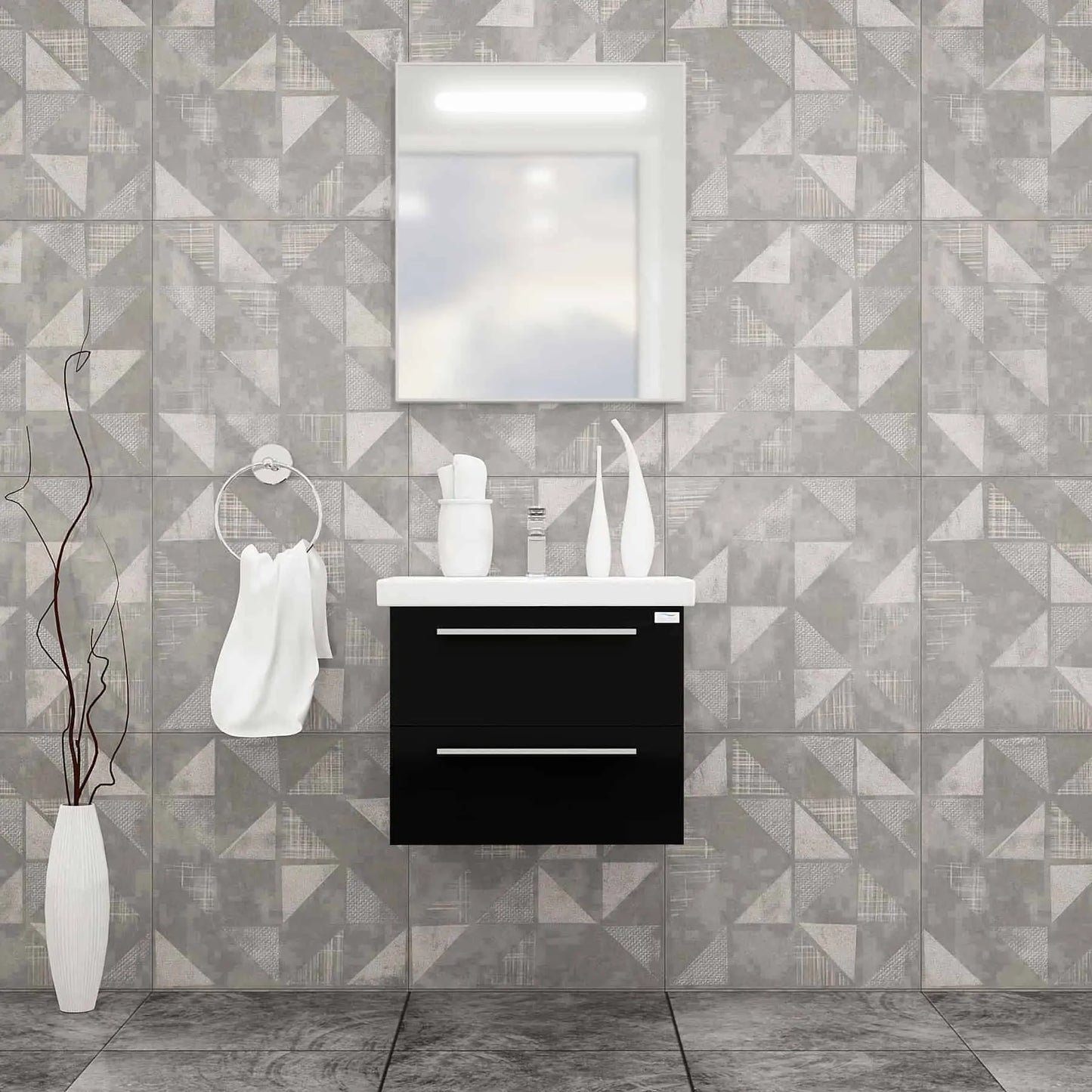Casa Mare Elke 24" Bathroom Vanity and Ceramic Sink Combo with LED Mirror - Elke60GB-24