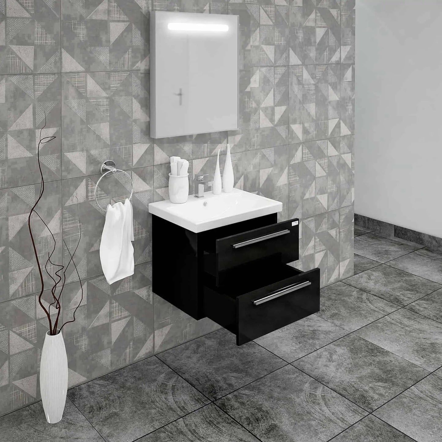 Casa Mare Elke 32" Bathroom Vanity and Ceramic Sink Combo with LED Mirror - Elke80GB-32