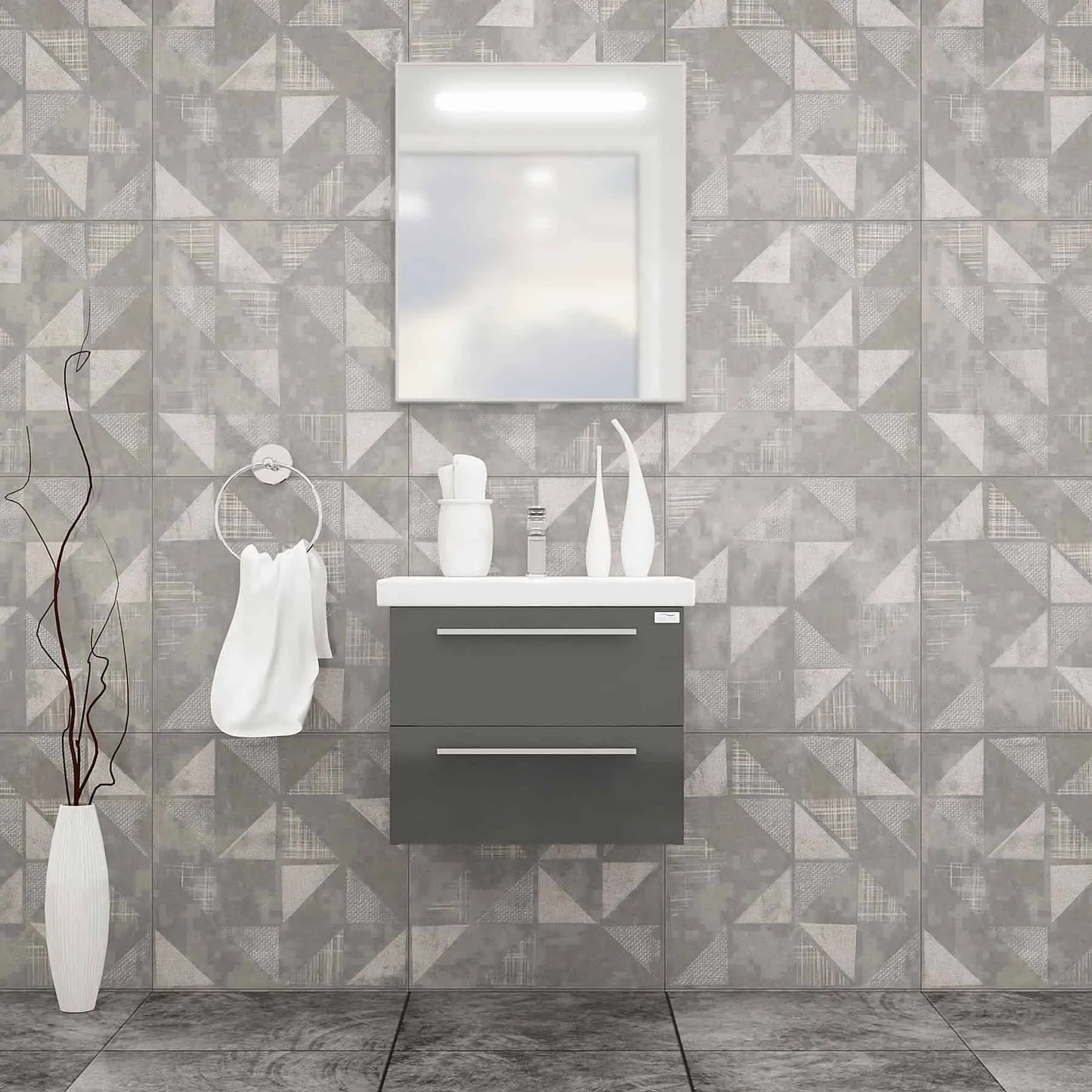 Casa Mare Elke 24" Bathroom Vanity and Ceramic Sink Combo with LED Mirror - Elke60GB-24
