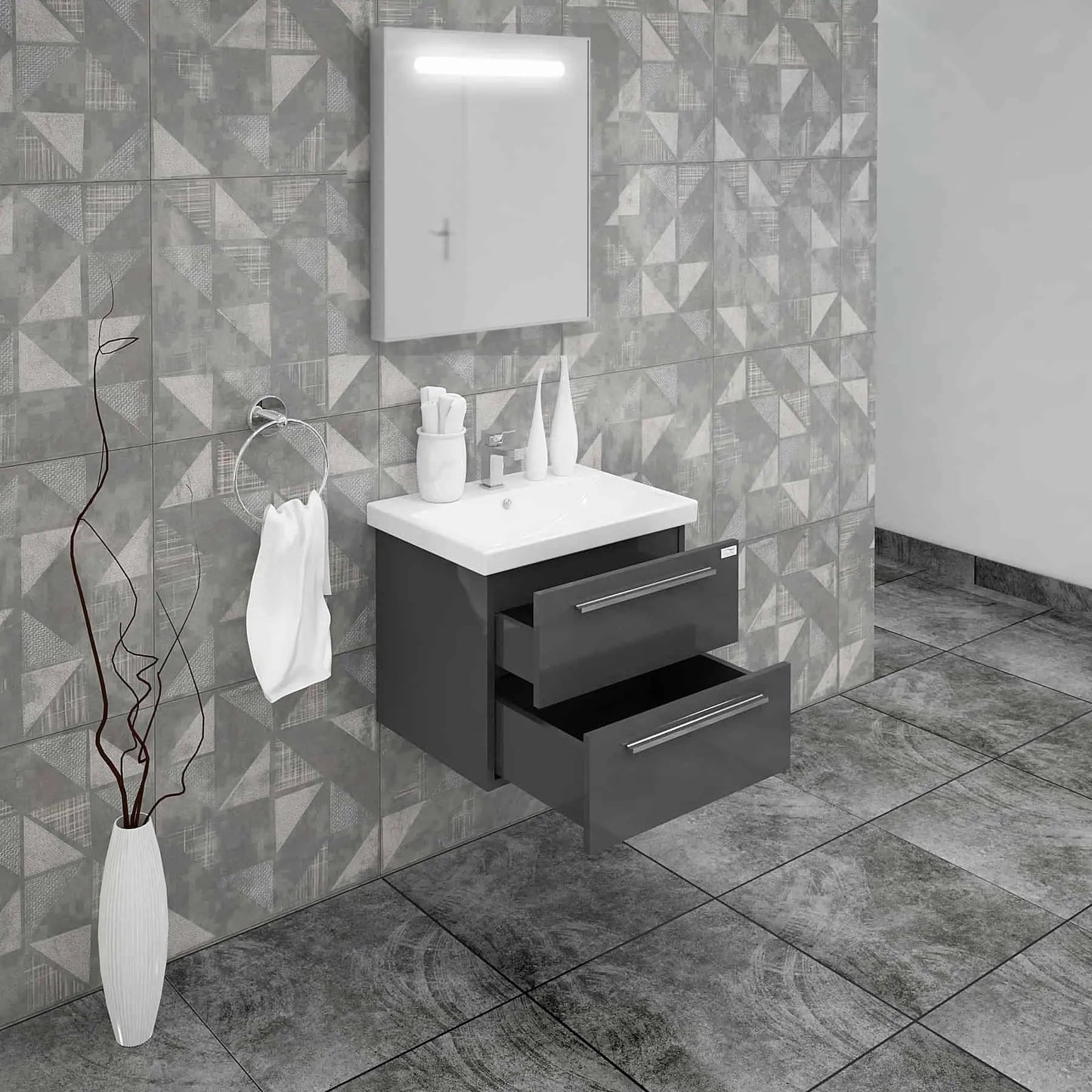 Casa Mare Elke 32" Bathroom Vanity and Ceramic Sink Combo with LED Mirror - Elke80GB-32
