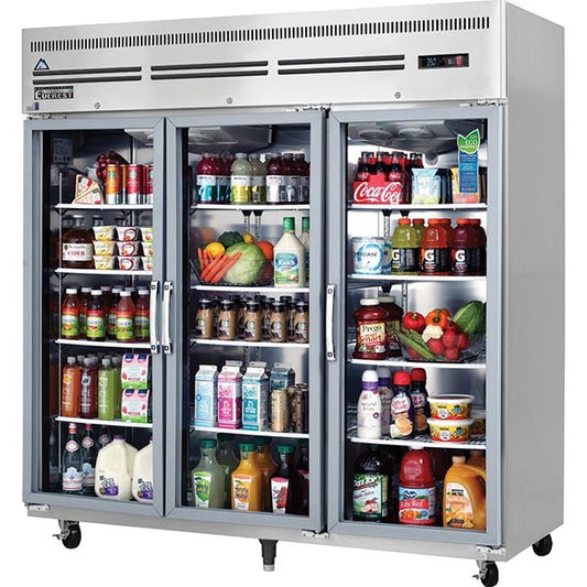 Everest ESGR3A Reach-In Refrigerator 71 cu.ft. 3 Glass Doors Blizzard R290 Refrigeration System