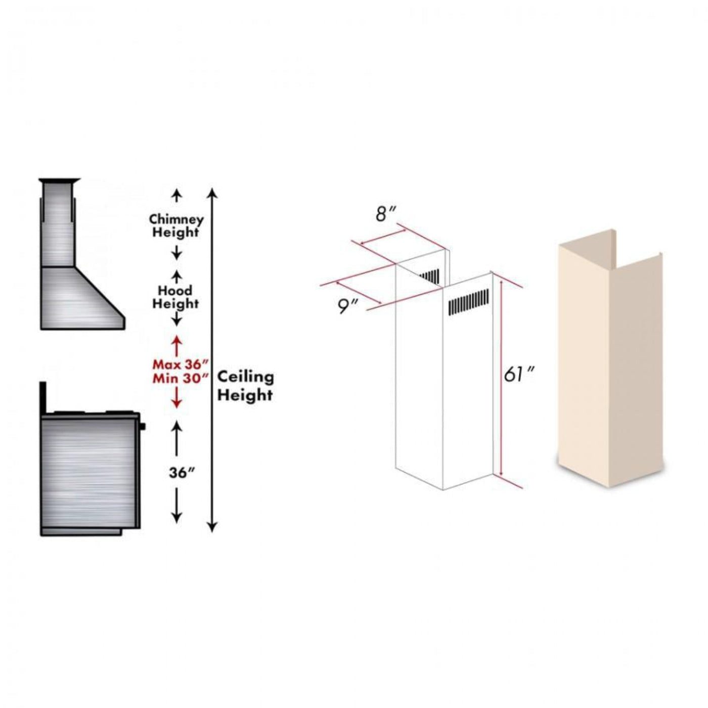 ZLINE 61 in. Wooden Chimney Extension for Ceilings up to 12.5 ft, -  KBUF-E