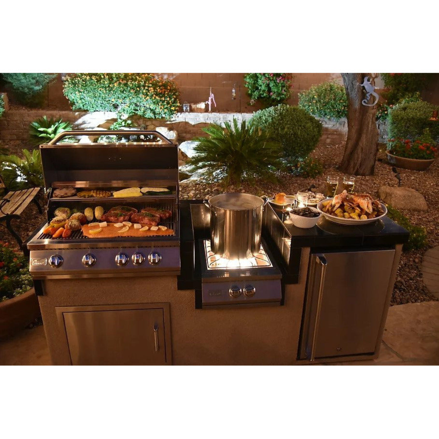 KoKoMo Power Burner 4 Burner 32 inch Built-In Barbeque Grill Island Kitchen Package - KO-PWRBRN-4BG-FRGE