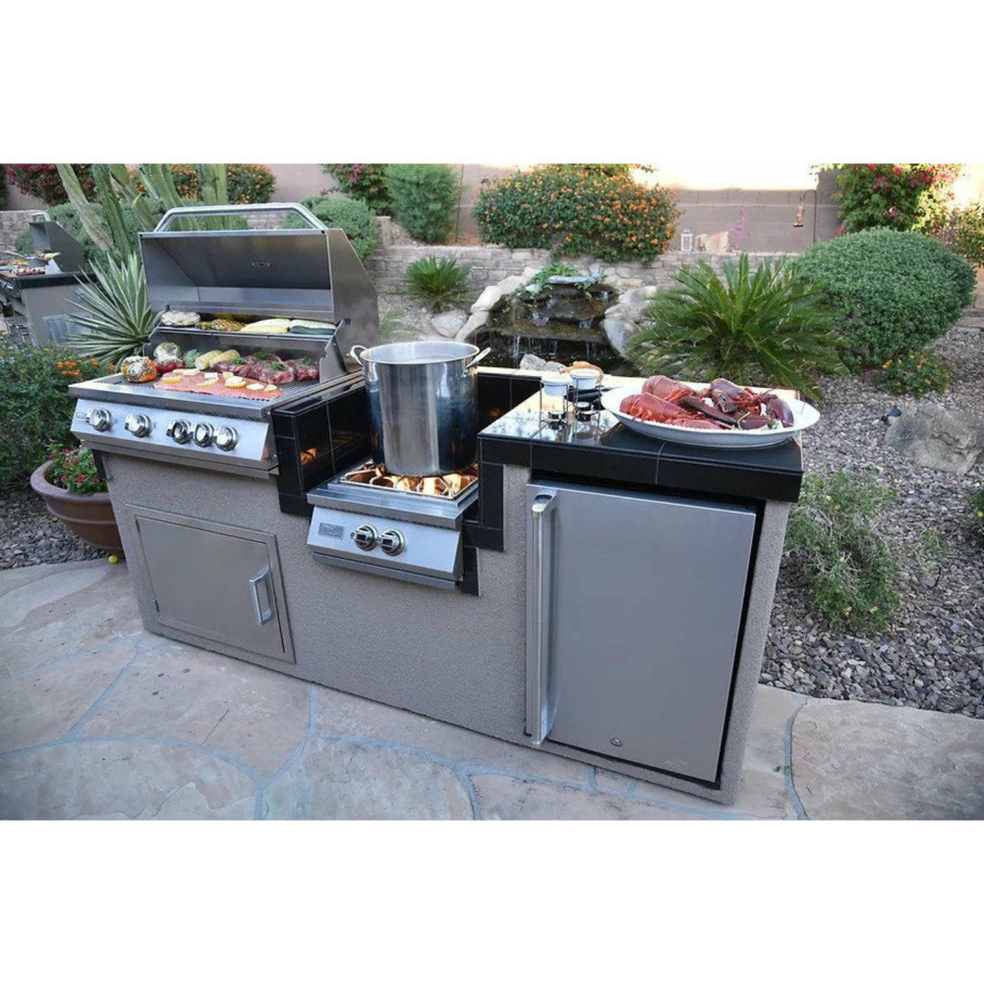 KoKoMo Power Burner 4 Burner 32 inch Built-In Barbeque Grill Island Kitchen Package - KO-PWRBRN-4BG-FRGE